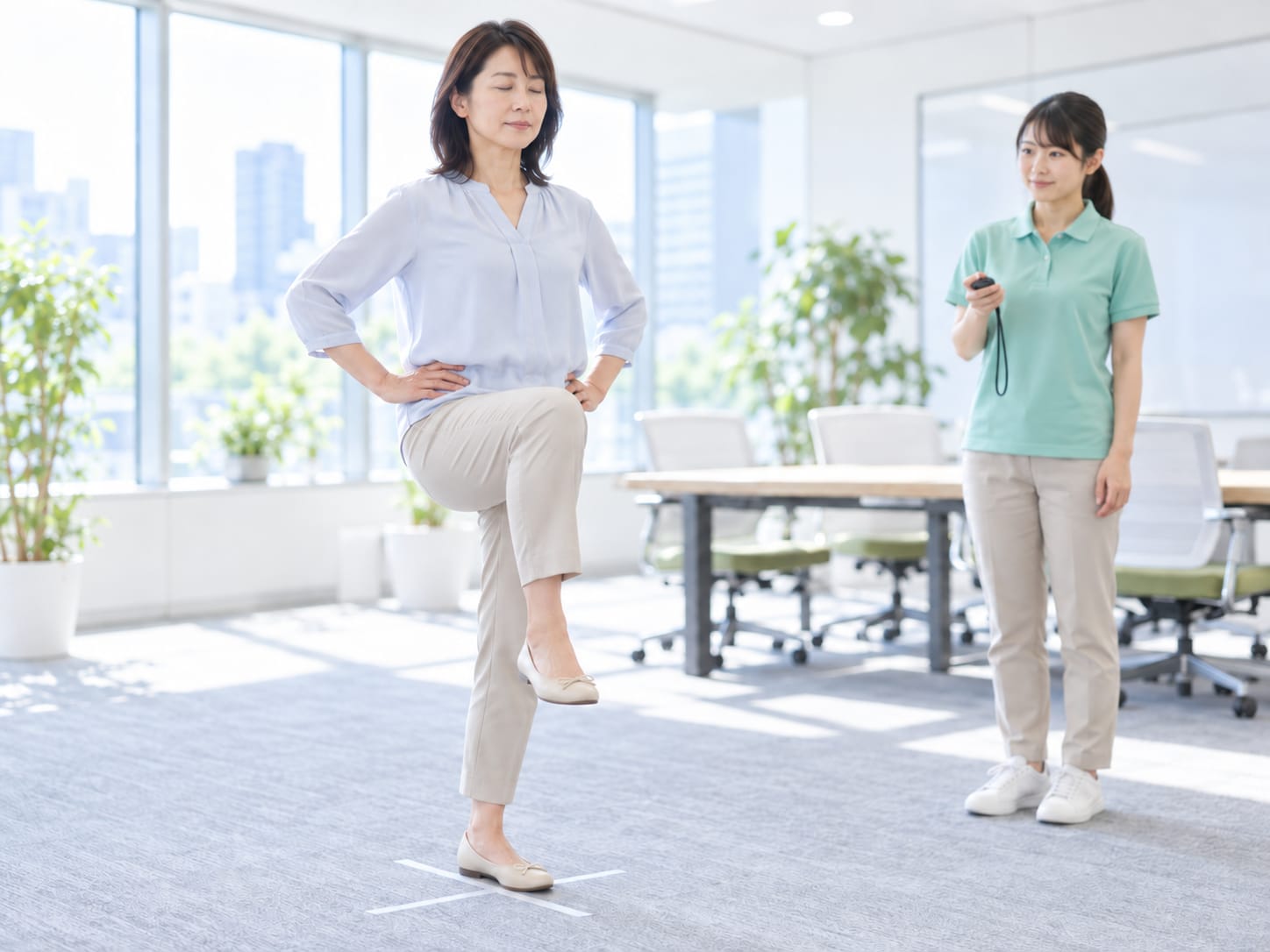 閉眼片足立ちの測定の様子